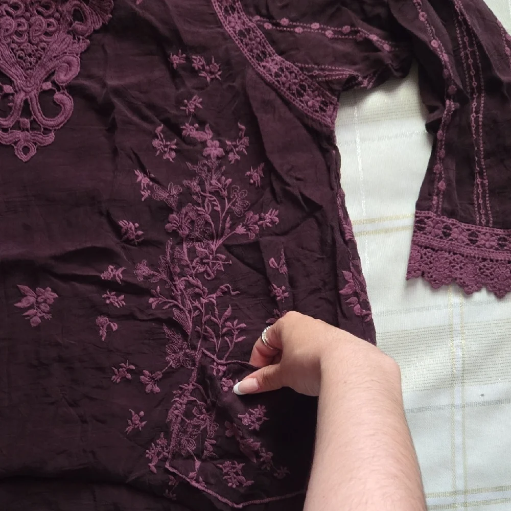Johnny Was Purple Embroidered 3/4 Sleeve Blouse - Picture 4 of 13